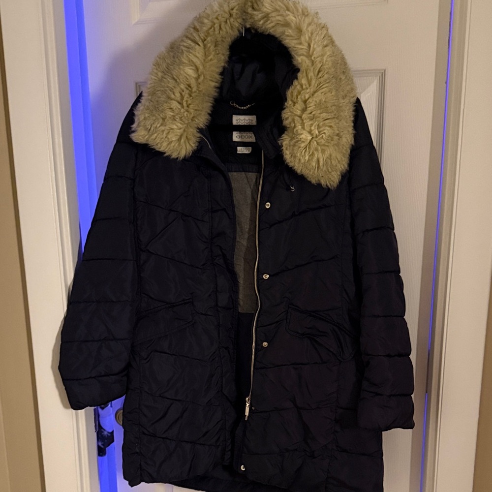Geox Dark Blue Down Jacket with Cream Faux Fur Collar (only sold in Italy!)